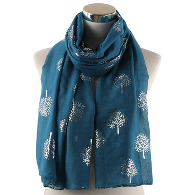 European And American Fashion Camphor Tree Hot Silver Print Scarf Women