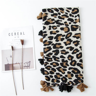 Leopard Print Cotton And Linen Silk Scarf Dual-use Shawl