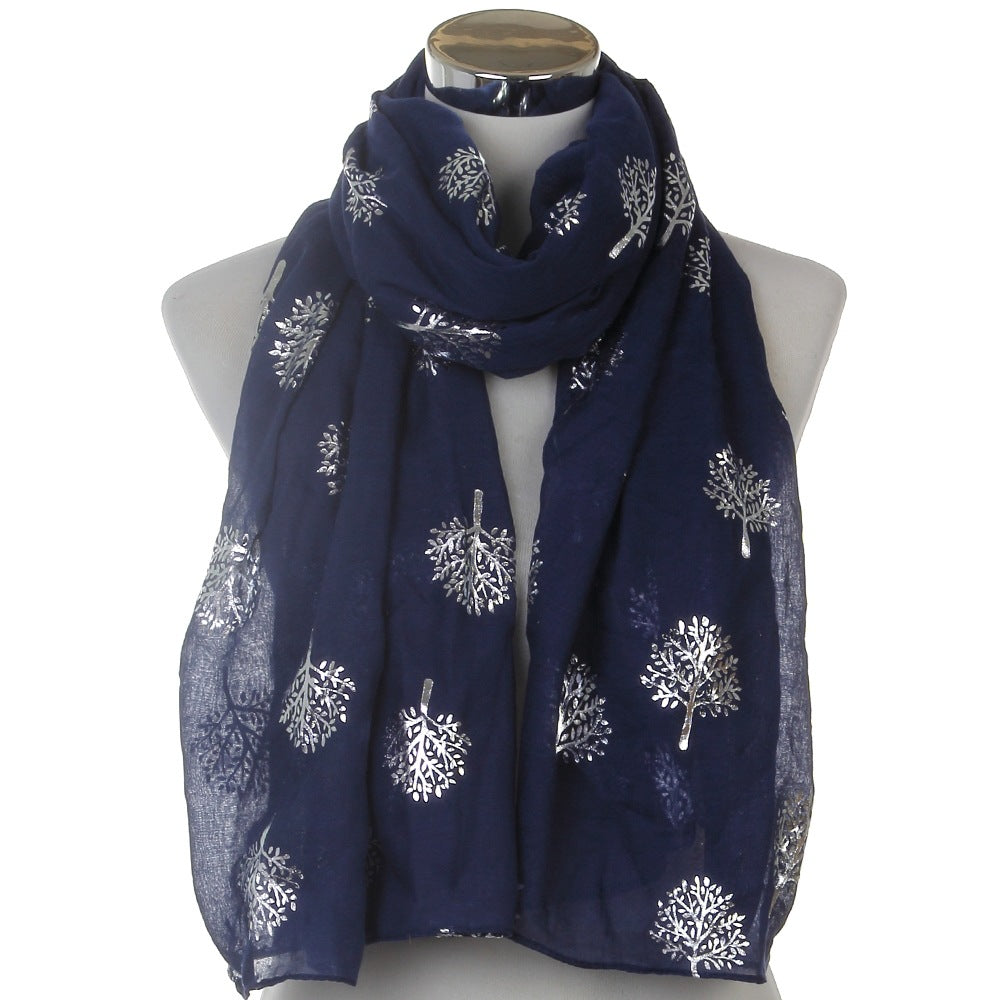 European And American Fashion Camphor Tree Hot Silver Print Scarf Women