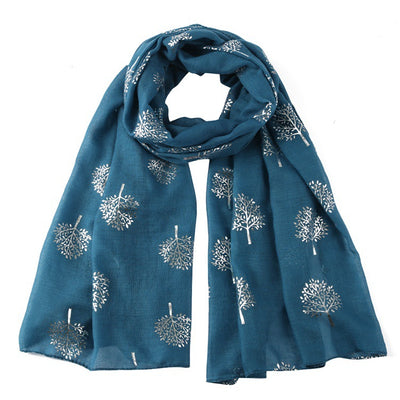 European And American Fashion Camphor Tree Hot Silver Print Scarf Women