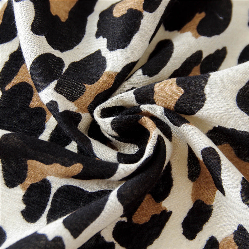 Leopard Print Cotton And Linen Silk Scarf Dual-use Shawl
