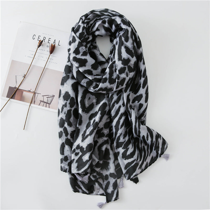 Leopard Print Cotton And Linen Silk Scarf Dual-use Shawl