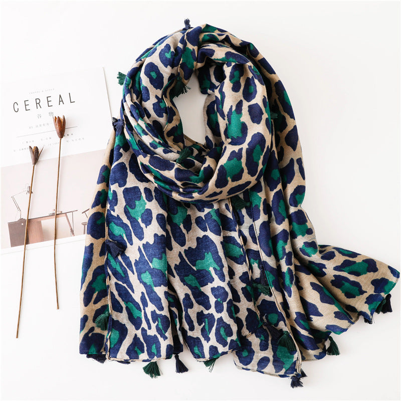 Leopard Print Cotton And Linen Silk Scarf Dual-use Shawl