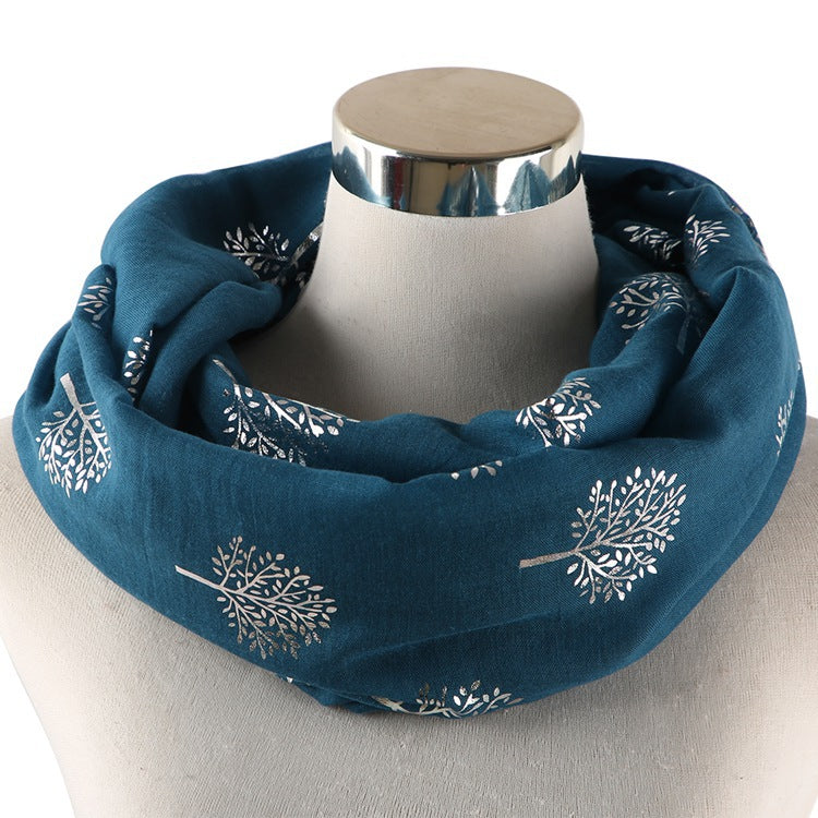 European And American Fashion Camphor Tree Hot Silver Print Scarf Women