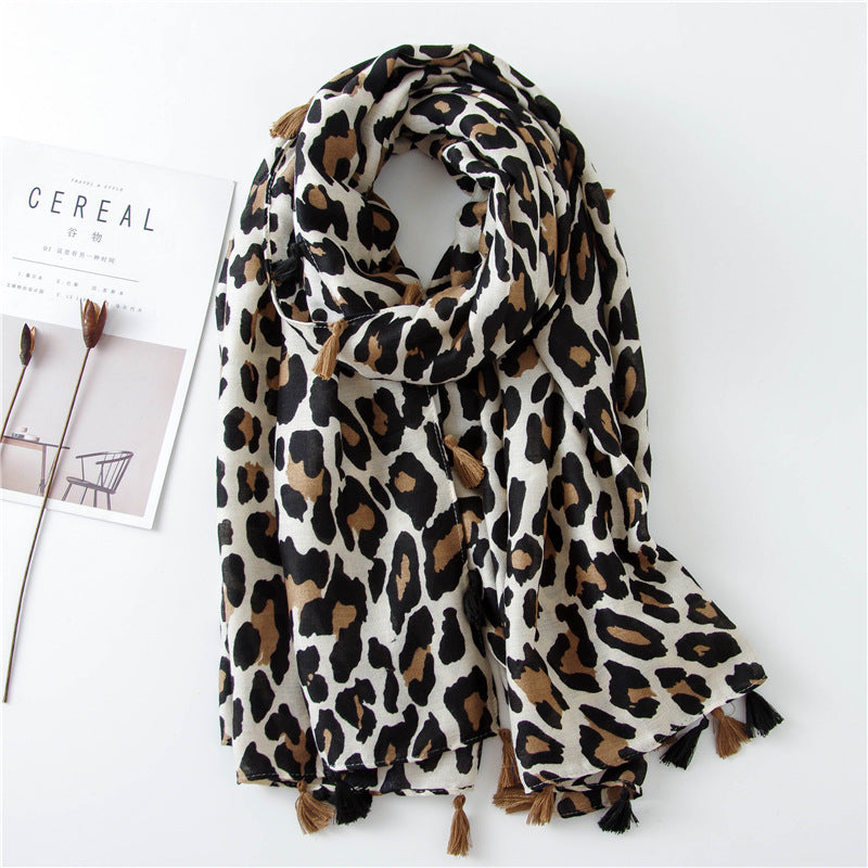 Leopard Print Cotton And Linen Silk Scarf Dual-use Shawl
