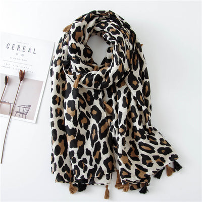 Leopard Print Cotton And Linen Silk Scarf Dual-use Shawl