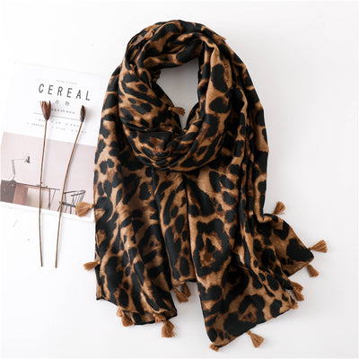Leopard Print Cotton And Linen Silk Scarf Dual-use Shawl