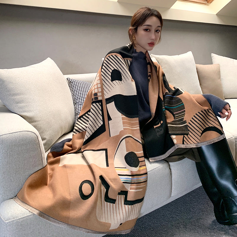 Street Geometric Imitation Cashmere Shawl Scarf Women