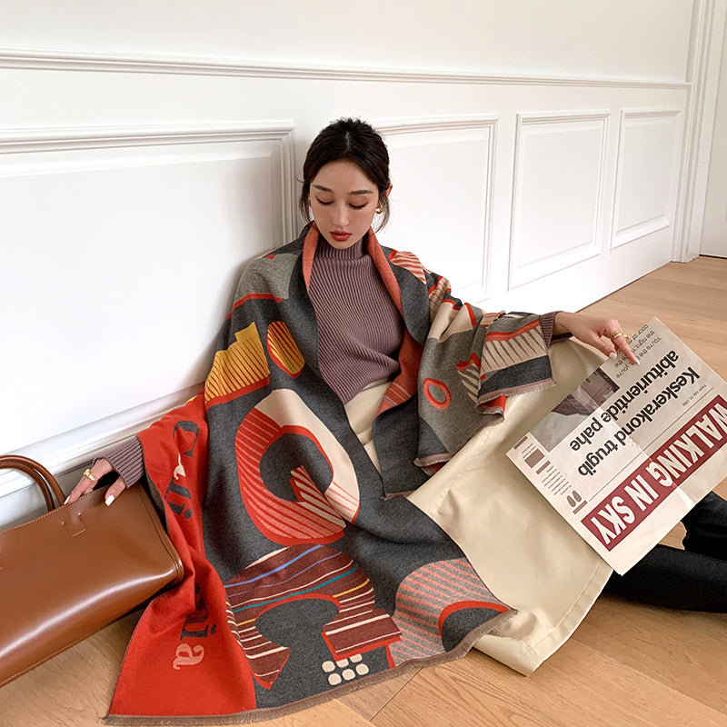 Street Geometric Imitation Cashmere Shawl Scarf Women