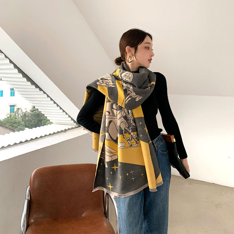 Street Geometric Imitation Cashmere Shawl Scarf Women