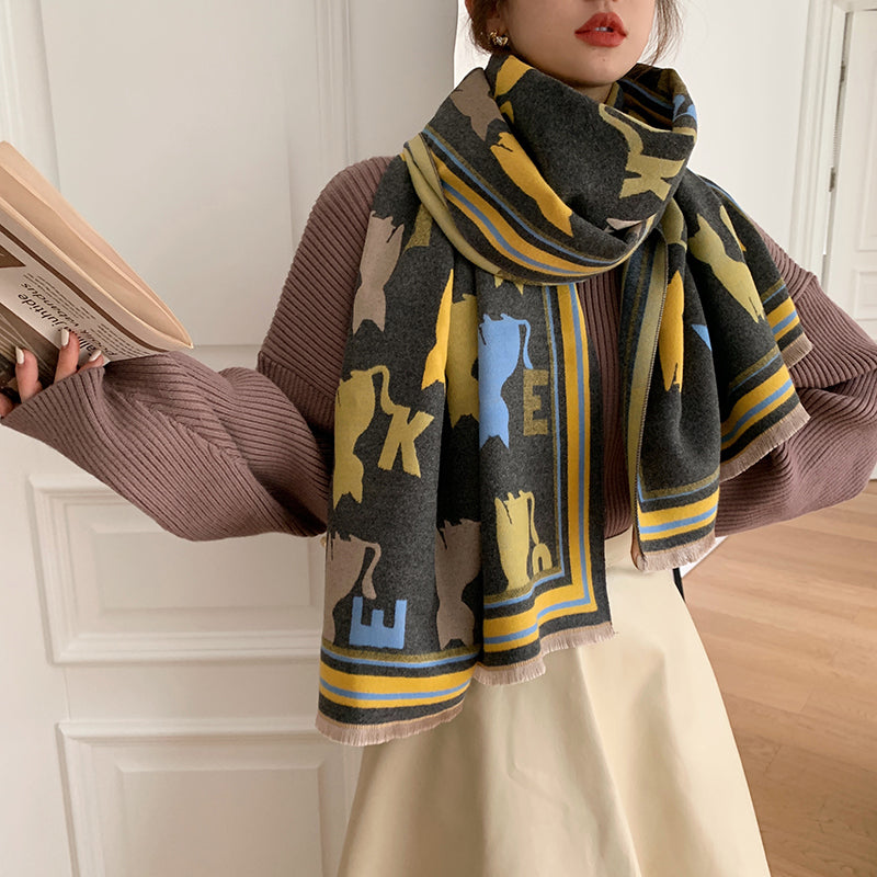 Street Geometric Imitation Cashmere Shawl Scarf Women