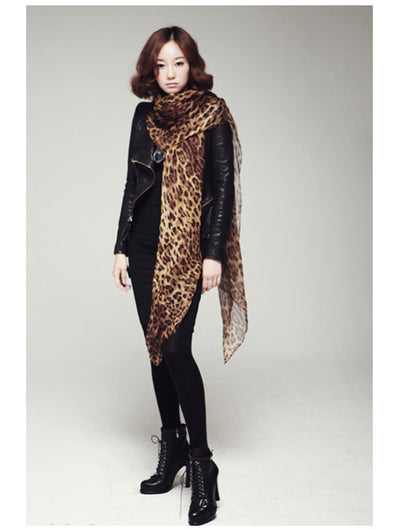 Fashion Chiffon Leopard Print Scarf Super Long